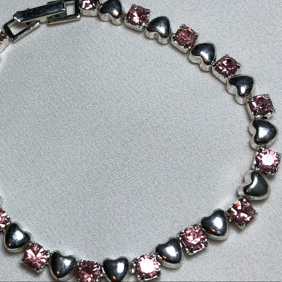 Vintage Avon Pink Rhinestone Heart Bracelet; Silver-tone - Picture 2 of 4